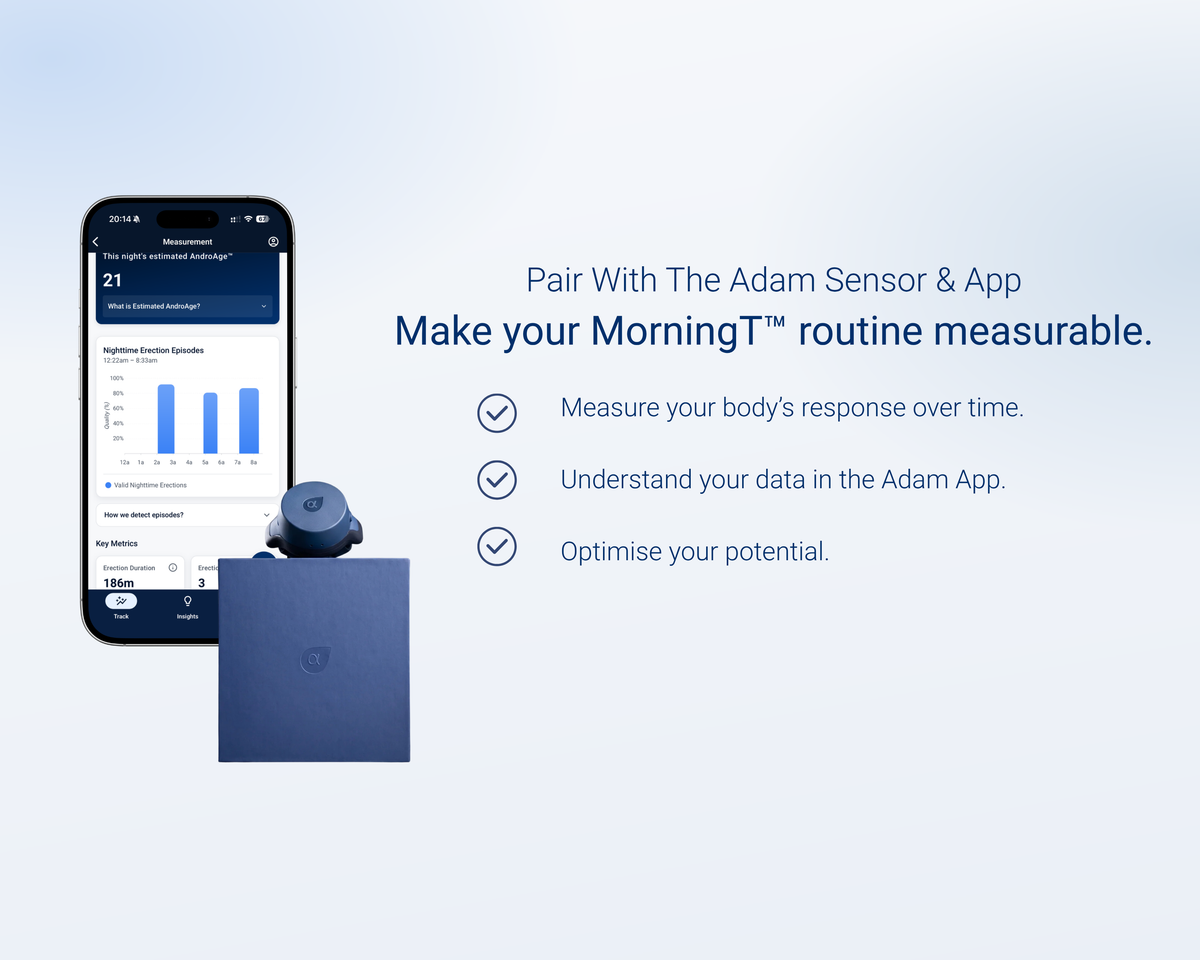 Pair MorningT with the Adam Sensor and app to measure your body's response over time